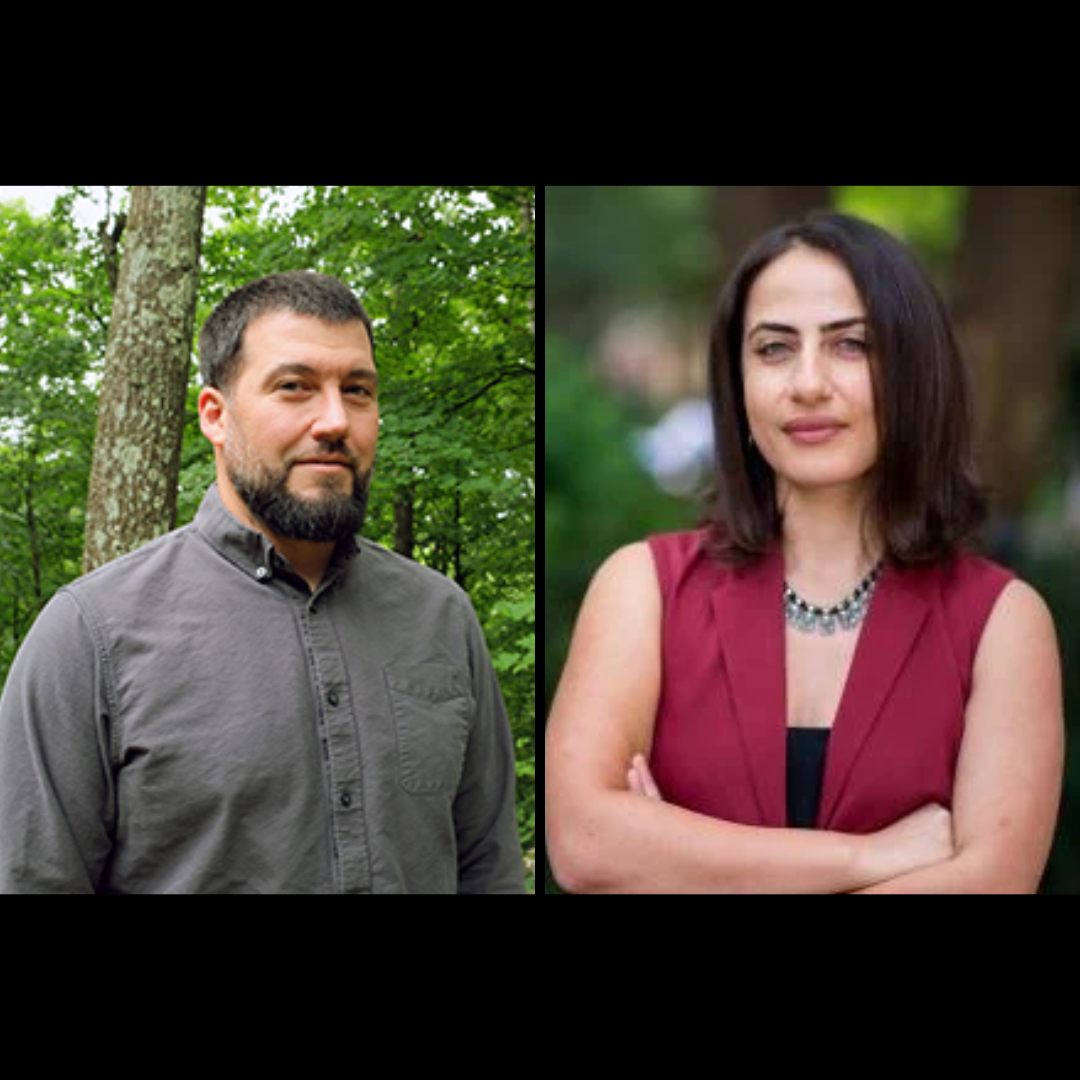 Two photos side by side of Brad Parker and Diala Shamas from left to right. Brad is a fair skinned man with short dark brown hair. He is wearing a gray top. Diala is a fair skinned woman with shoulder length brown hair. She is wearing a burgundy vest with a black top underneath and is crossing her arms.