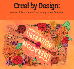 image of the cover of our joint report with the immigrant defense project titled cruel by design voices of resistance from immigration detention the image also reads waiting for your liberation