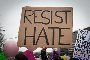 Sign held up in a resistance march