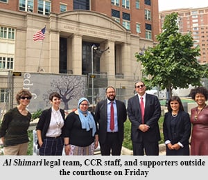 Al Shimari legal team, CCR staff, and supporters outside the courthouse on Friday