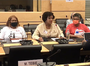 image of joy banner speaking in front of the un committee on the elimination of racial discrimination