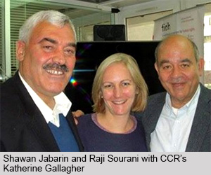 Shawan Jabarin and Raji Sourani with CCR’s Katherine Gallagher