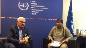 Shawan Jabarin, Director of Al-Haq, pictured with ICC Prosecutor Fatou Bensouda.