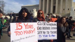 CCR's Aliya Hussain and Noor Zafar at Guantananmo rally