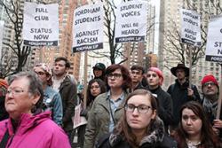 Students and supporters rally to defend Fordham SJP