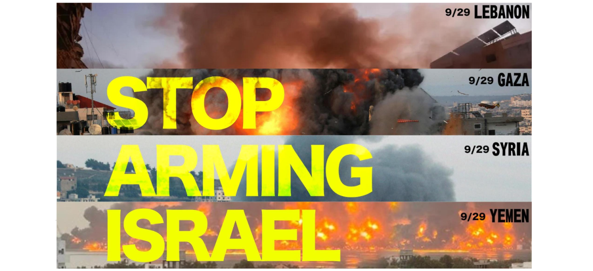 Jewish Voice for Peace flier for an online action to call on U.S. Senators to black arms transfers to Israel