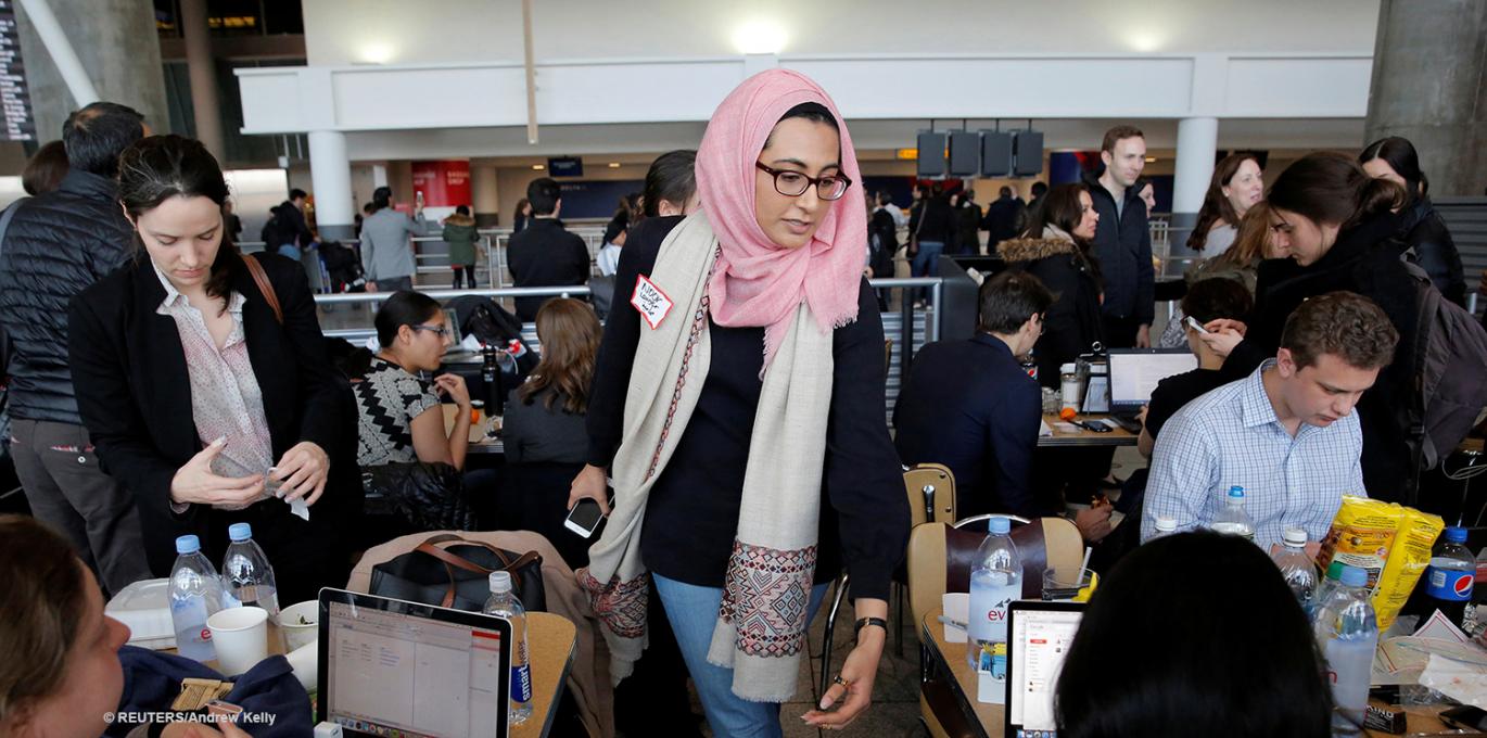 CCR attorney Noor Zafar assists detained travelers at JFK airport